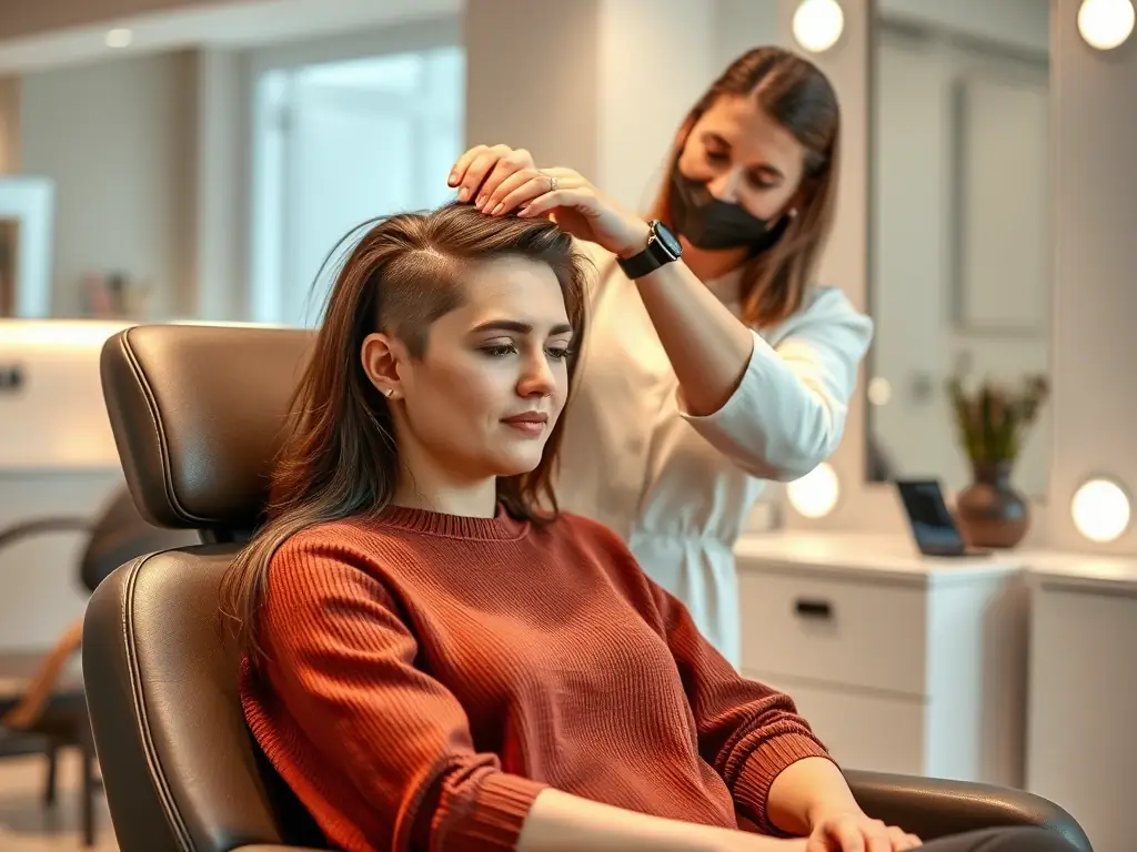 A CNC hair prosthesis being custom-fitted to a client's head at The Collective Salon. The image highlights the precision and personalized approach of the CNC process.